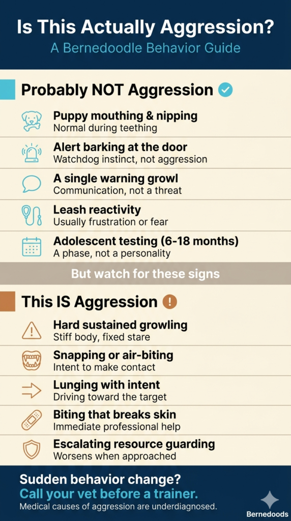 an infographic that helps readers understand the difference between aggressive and non-aggressive behavior in bernedoodles