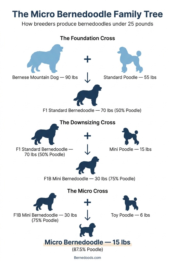 infographic explaining how breeders get micro bernedoodles